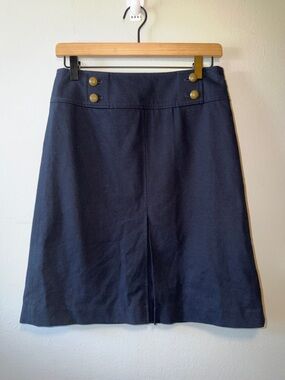 Talbots Navy A-Line Skirt with Gold Button Detail